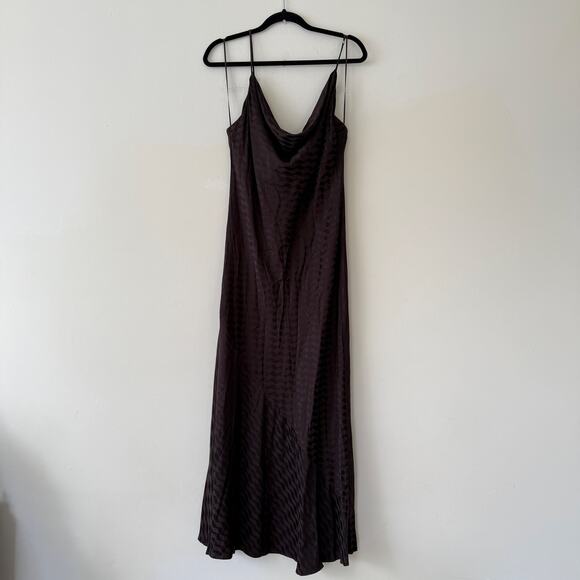By Anthropologie Sleeveless Cowl-Neck Burnout Slip Midi Dress Brown Size XL - Picture 5 of 9